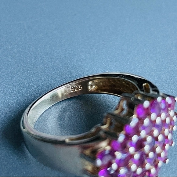 Natural Rhodolite Garnet Cluster Sterling Silver Gold Vermeil Ring - Picture 6 of 9